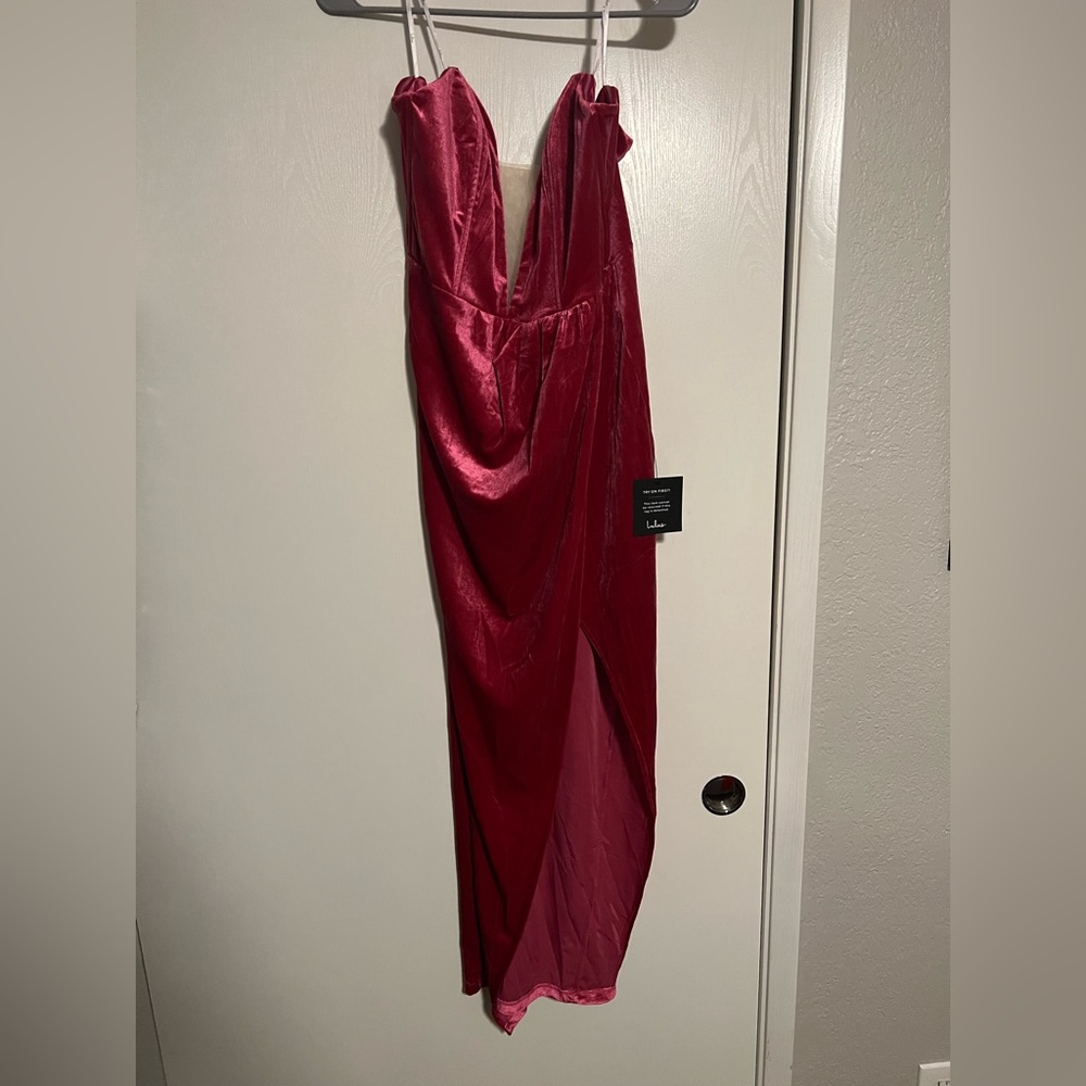 My Dream Come True Pink Velvet Strapless Maxi Dress